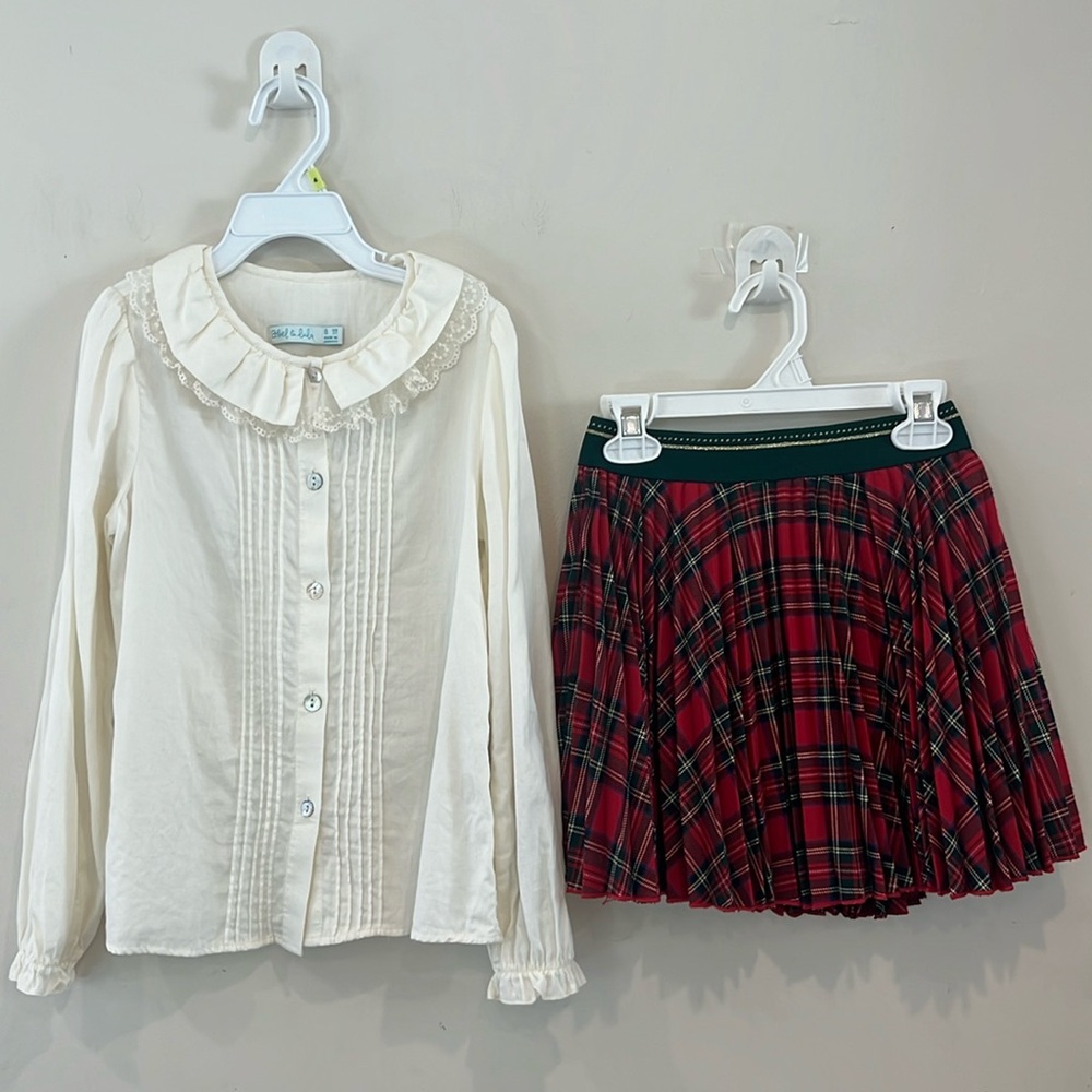 Abel & Lula Girls Matching Set Skirt White Long Sleeveless Top. Pleaded Skirt